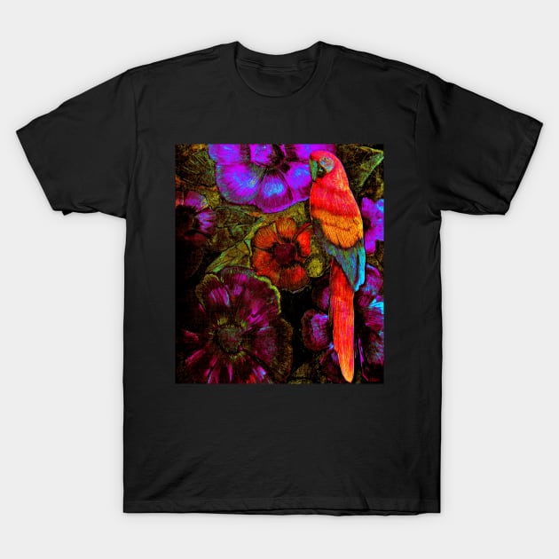 CORAL AND MAGENTA  TROPICAL PARROT DRAWING ART COLLAGE POSTER T-Shirt by jacquline8689